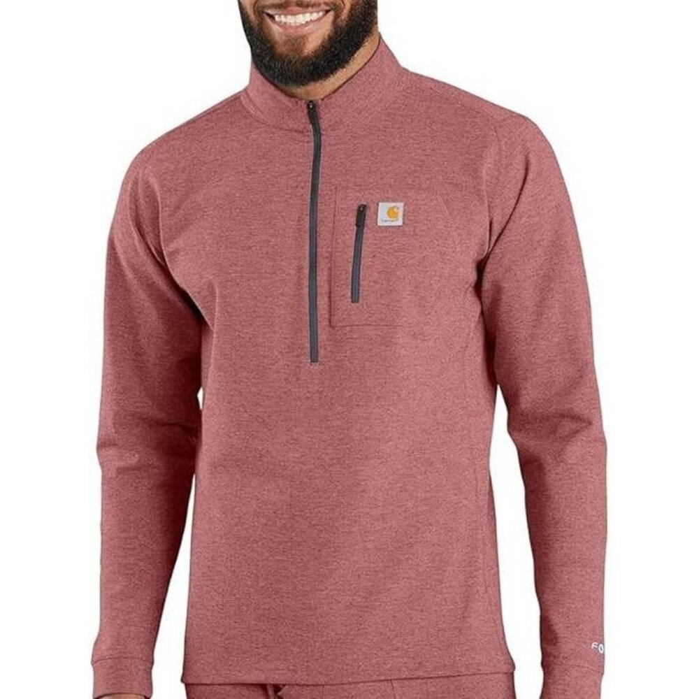 Carhartt Mens Force Heavyweight Base Layer Quarter-Zip Pocket Top Red Size SM
